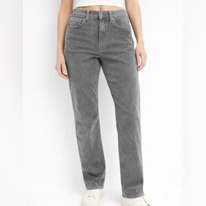 American Eagle Mom Jeans Corduroy Gray High Rise Straight Leg 8 Long Y2K Trend